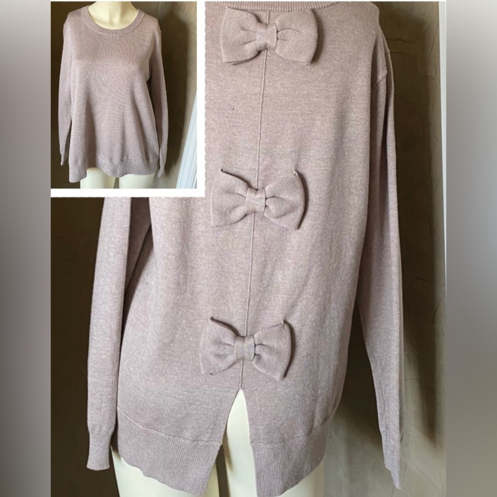 CATHERINE MALANDRINO Bow Back Women’s Taupe Sweater, size Medium, NWT